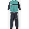 MNT Minotic Embroided Aqua Green & Dark Grey Terry 2 Piece Trouser Set 13261