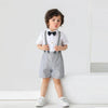 BK White T-Shirt & Black Bow Style Textured Grey Shorts with Gallance 3 Piece Set 14084