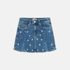 OLY  All Over Embroided Pink Hearts Renal Style Blue Denim Mini Skirts 13314
