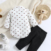 SHIN Textured Grey Wasit Coat Style Fox Print White Body Suit Black Pant & Bow 3 Piece Set 13398