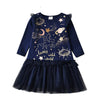 VKT Lovely Wild World Glitter Moon Sequin Stars Navy Blue Full Sleeves Frock 13715