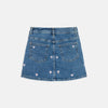 OLY  All Over Embroided Pink Hearts Renal Style Blue Denim Mini Skirts 13314