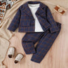 SHEN  kids Check Pant Coat Blue Suiting Set 13991