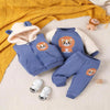 SHEN Lion Embroided Shirt & Trouser with Zipper Hoodie Cadet Blue 3 Piece Set 13988