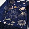 VKT Lovely Wild World Glitter Moon Sequin Stars Navy Blue Full Sleeves Frock 13715