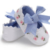 VLSN white Blue Stripes Bow Small Floral Embroided Prewalkers 13935