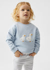 MNG Best Follower Duck Embroided Light Blue Terry Sweatshirt 13408