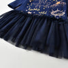 VKT Lovely Wild World Glitter Moon Sequin Stars Navy Blue Full Sleeves Frock 13715