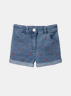 SM All Over Embroided Red Heart Blue Denim Shorts 13309