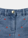 SM All Over Embroided Red Heart Blue Denim Shorts 13309