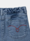 SM All Over Embroided Red Heart Blue Denim Shorts 13309