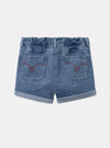 SM All Over Embroided Red Heart Blue Denim Shorts 13309