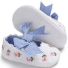 VLSN white Blue Stripes Bow Small Floral Embroided Prewalkers 13935