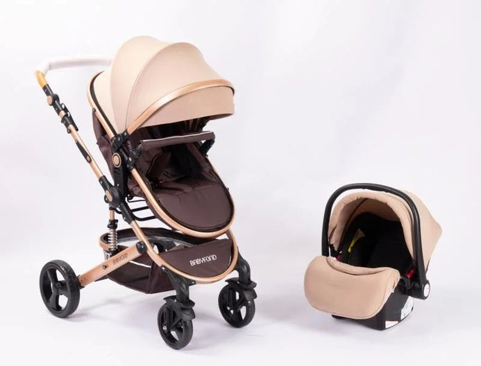 Multifunctional Elite Baby Stroller with European Style Car Cot 3 in 1 Brown 12906