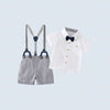 BK White T-Shirt & Black Bow Style Textured Grey Shorts with Gallance 3 Piece Set 14084