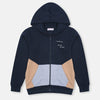 LS Always Open Minded Color Block Blue Terry Zipper Hoodie 12368