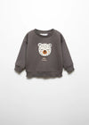 MNG Little FIERCE Embroided Bear Face Dark Grey Fleece Sweatshirt 13605