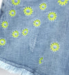 OM All Over Embroided Yellow Flowers Light Blue Denim Shorts 13313