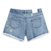 OM All Over Embroided Yellow Flowers Light Blue Denim Shorts 13313