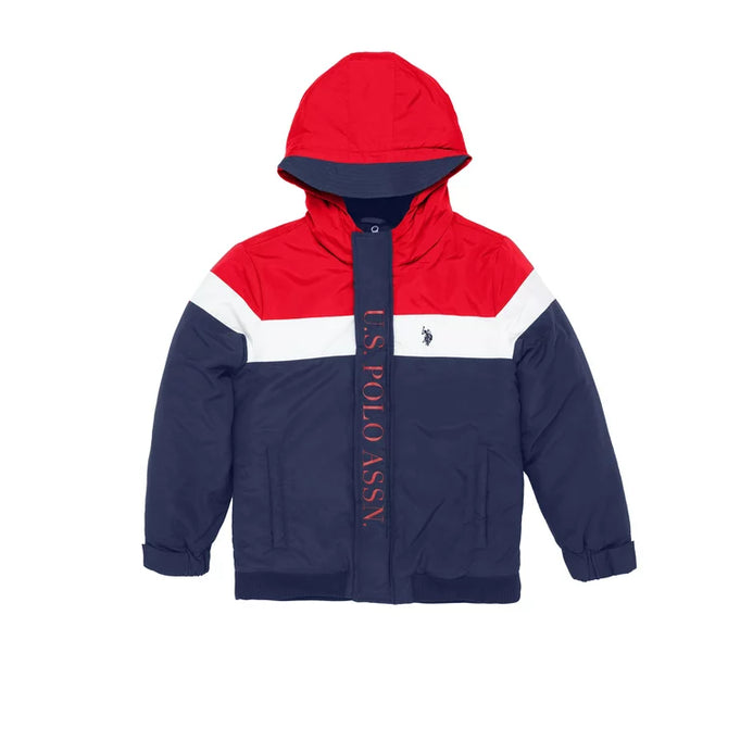 U Color Block Placket Red With Blue Puffer Jacket 11784 BrandsXpress