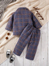 SHEN  kids Check Pant Coat Blue Suiting Set 13991