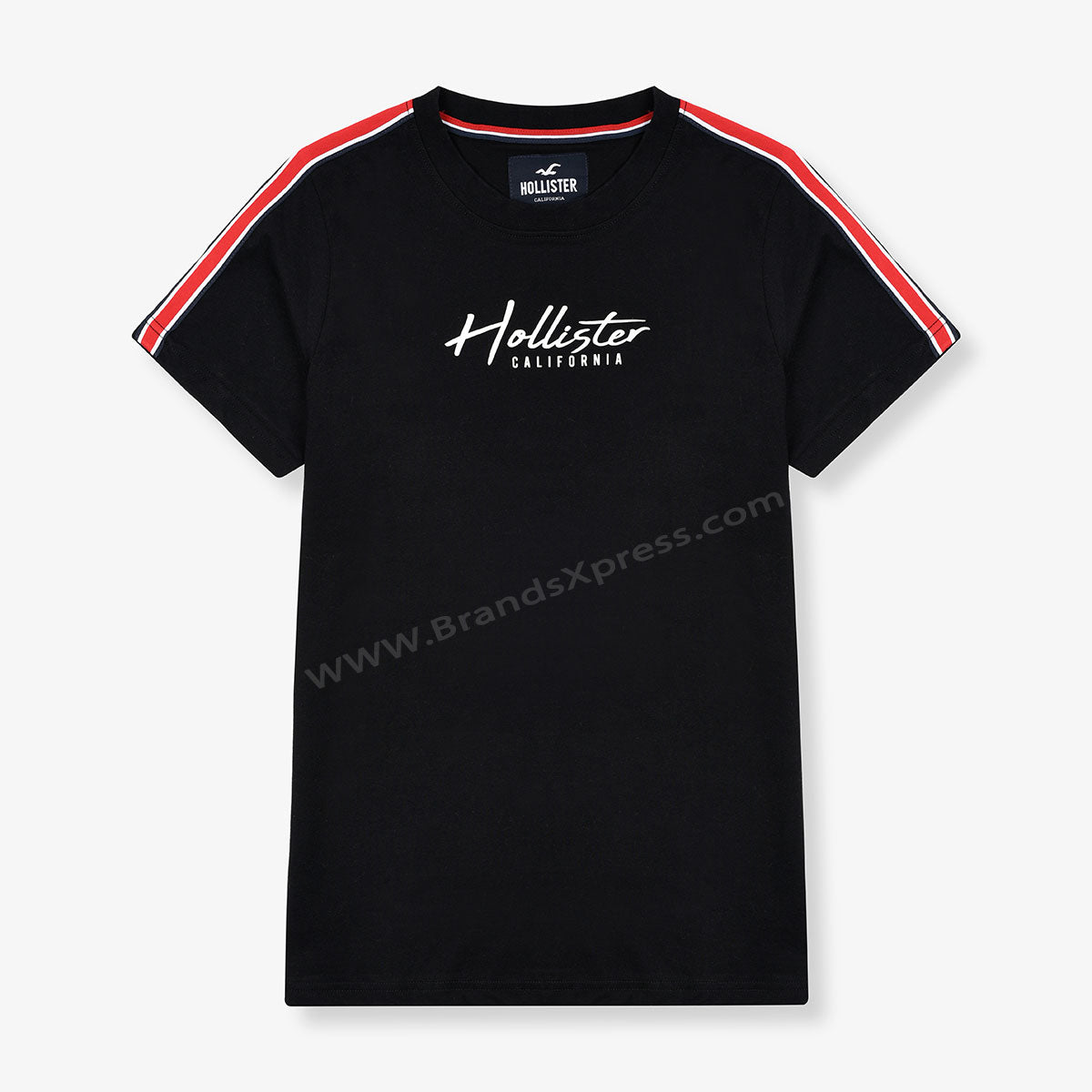 Hollister Shoulder Tape Script Logo Black T-Shirt 9401 – BrandsXpress