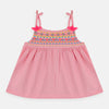 GRG Shoulder Stripe Front Embroidery Sleeveless Pink Cotton Frock 4166